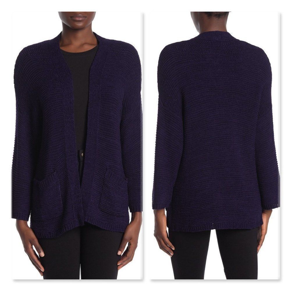 CENY Open Weave Knit Cardigan sz Large in Navy